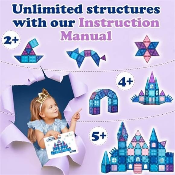 102pcs Frozen Princess Castle Magnetic Tiles Building Blocks - 3D Diamond Blocks - Picture 4 of 6
